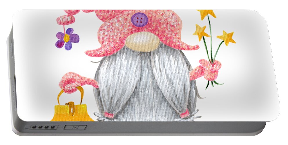 Gnome Portable Battery Charger featuring the painting Sparkle Gnome by Annie Troe