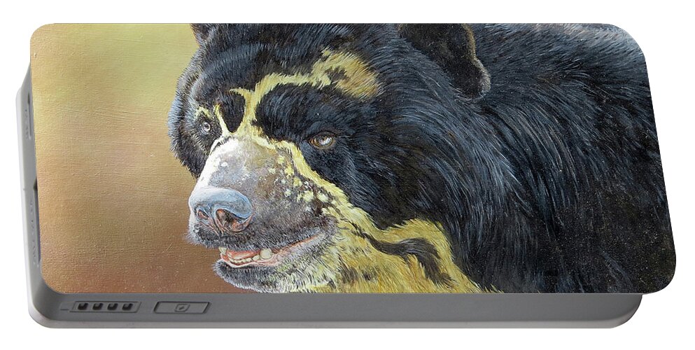 Spectacled Bear Portable Battery Charger featuring the painting Spectacled Bear Portrait by Barry Kent MacKay