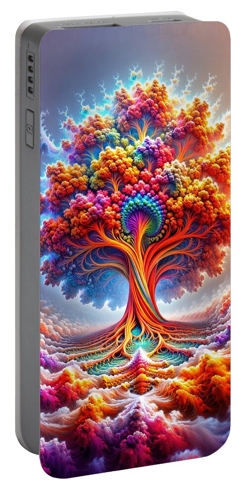 Fractal Artistry Portable Battery Charger featuring the digital art Spectrum Sovereign by Bill and Linda Tiepelman