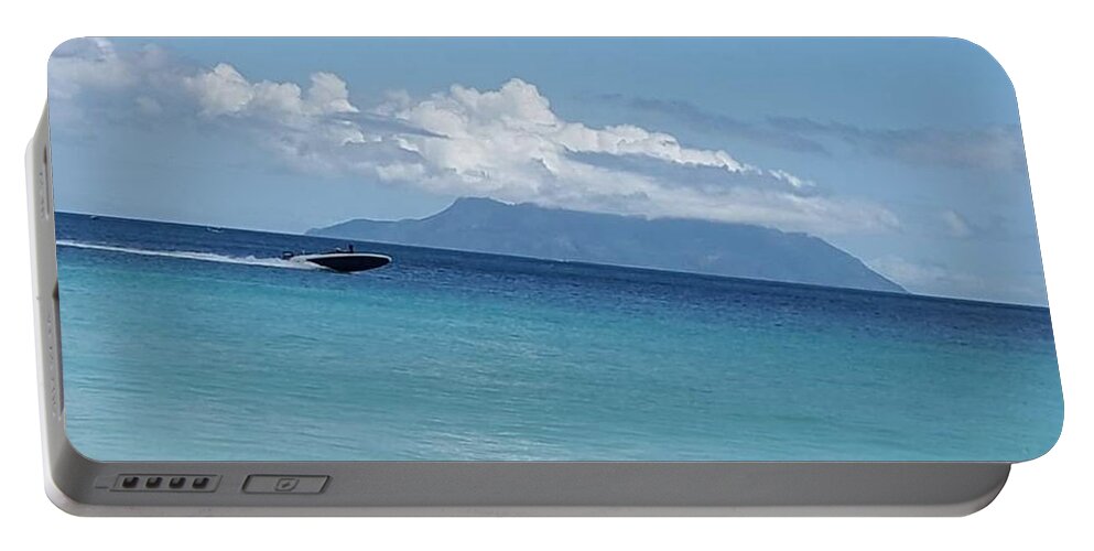All Portable Battery Charger featuring the digital art Speed Boat at Sea in Seychelles KN41 by Art Inspirity