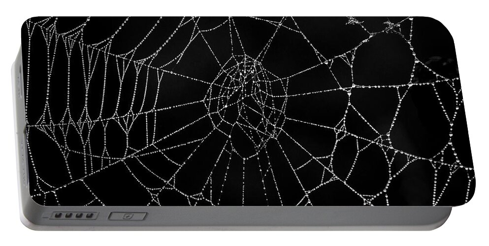 Abstract Portable Battery Charger featuring the photograph Spider Web I BW by David Gordon
