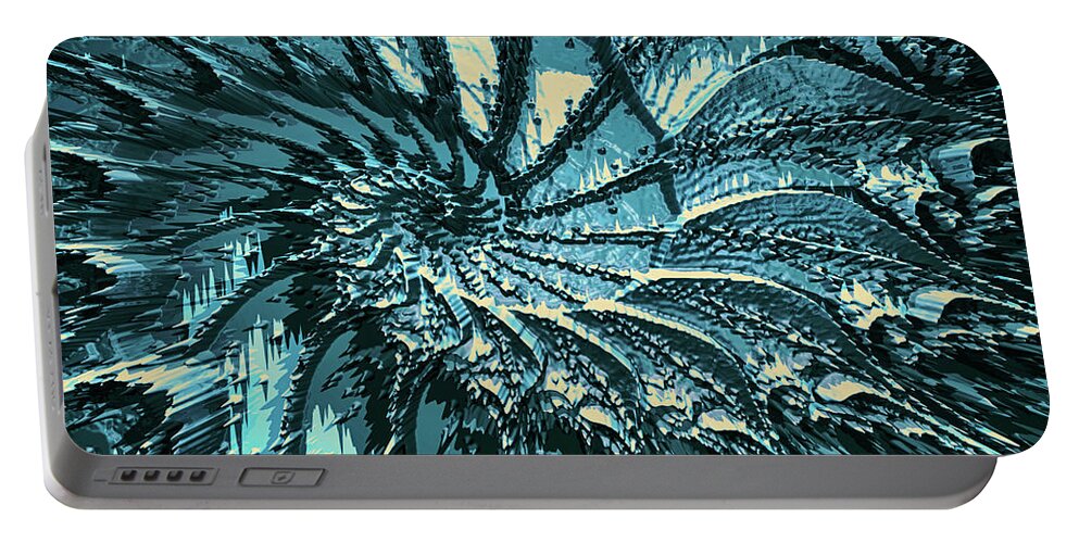 Turquoise Portable Battery Charger featuring the digital art Spinning Turquoise Fractal by Phil Perkins
