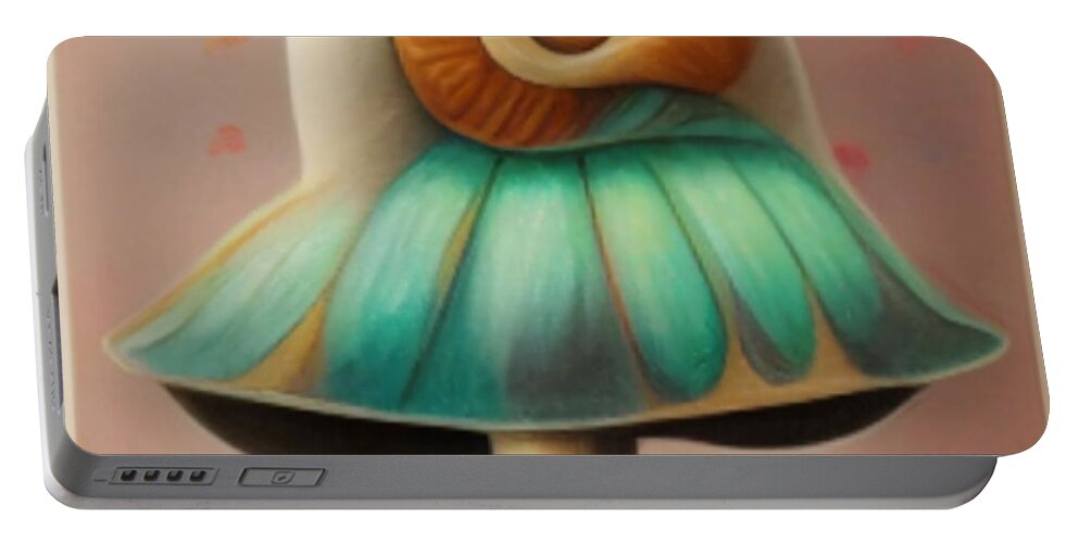 Digital Portable Battery Charger featuring the digital art Spiral Shroom by Vicki Noble
