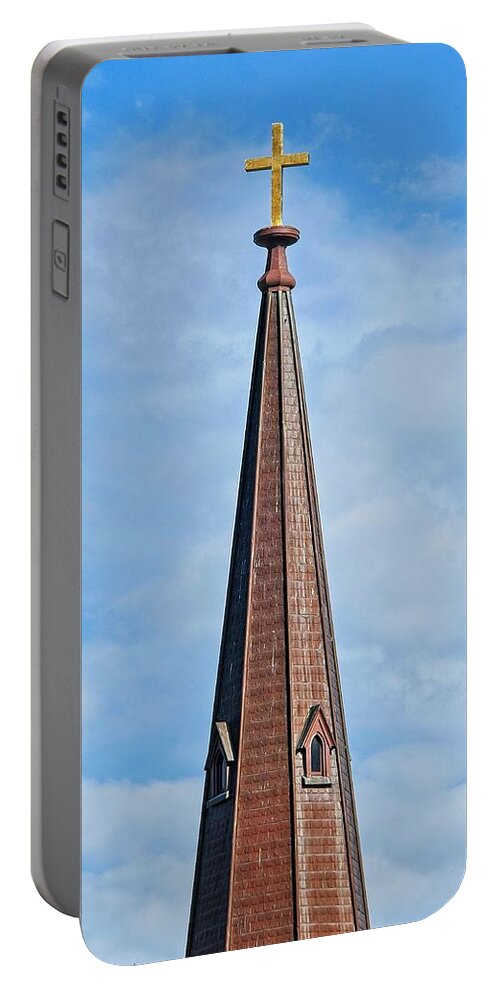 Capitol Portable Battery Charger featuring the photograph Spire and Cross, Grace Episcopal Church, Madison,WIsconsin by Steven Ralser