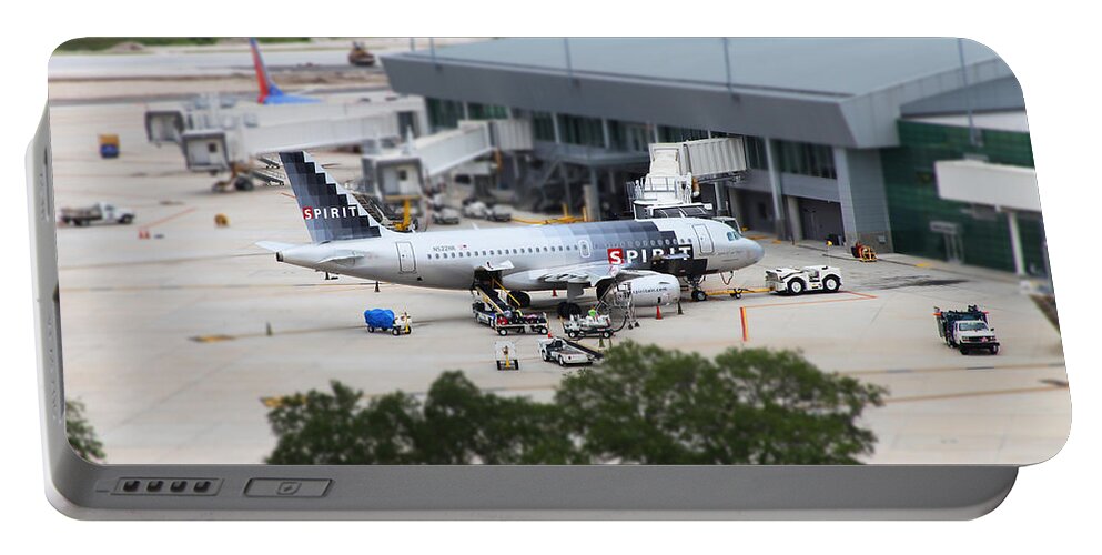 Airbus Portable Battery Charger featuring the mixed media Spirit Airbus A319 at Tampa by Custom Aviation Art