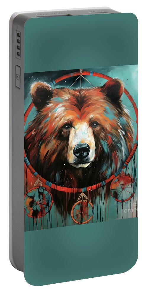 Grizzly Bear Portable Battery Charger featuring the painting Spirit Bear by Tina LeCour