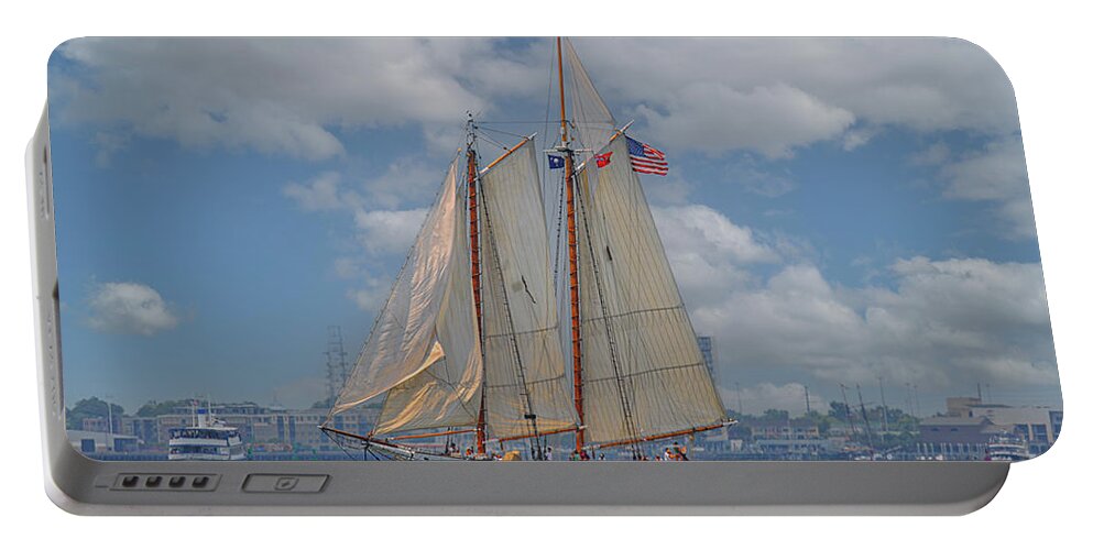 Spirit Of Sc Portable Battery Charger featuring the photograph Spirit of South Carolina - Tall Ship Sailing by Dale Powell