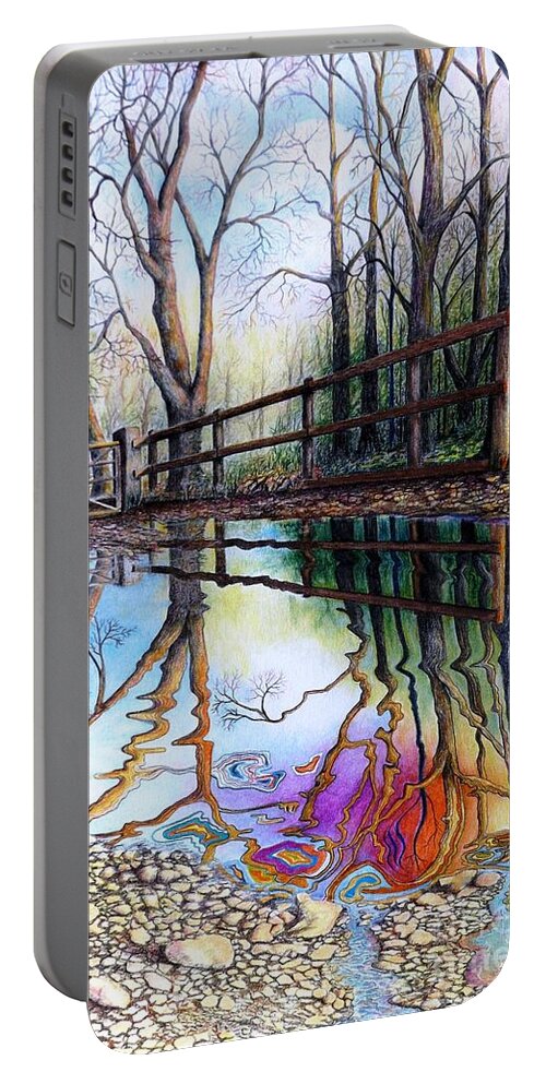 Drawing Portable Battery Charger featuring the drawing Spirit of the Woods by David Neace CPX