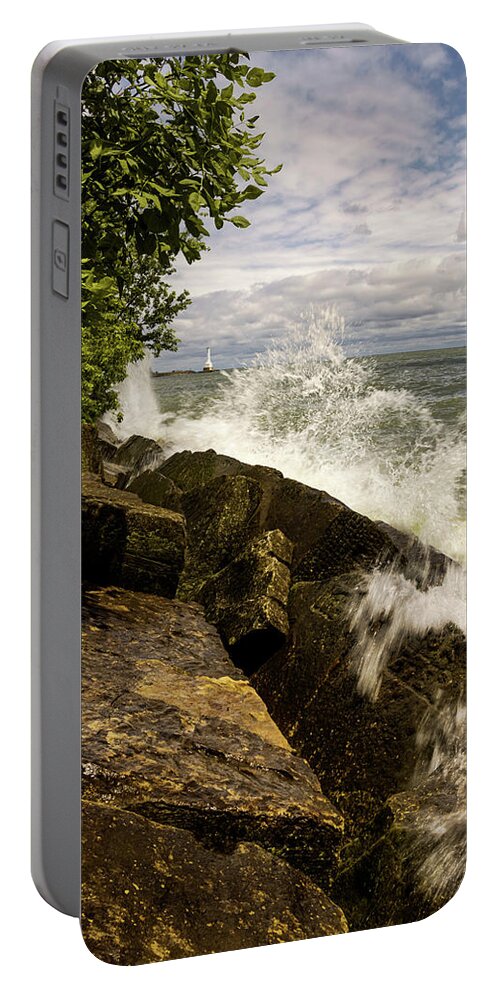 Lighthouse Portable Battery Charger featuring the photograph Splash by SC Shank