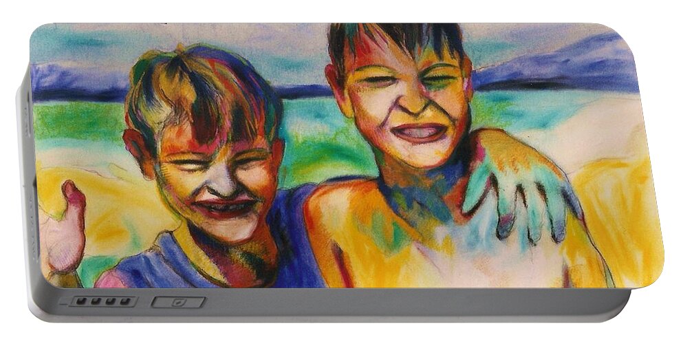 Impressionist Boys Beach Playful Portrait Portable Battery Charger featuring the painting Sprecher Boyz by Mykul Anjelo