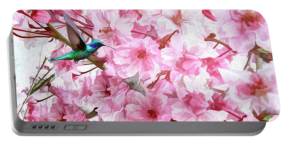 Spring Portable Battery Charger featuring the digital art Spring Cherry Blosoms by Diane Schuster