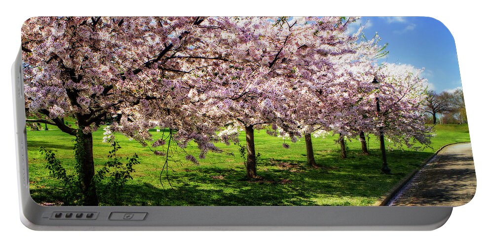 Color Portable Battery Charger featuring the photograph Spring Cherry Trees by Alan Hausenflock