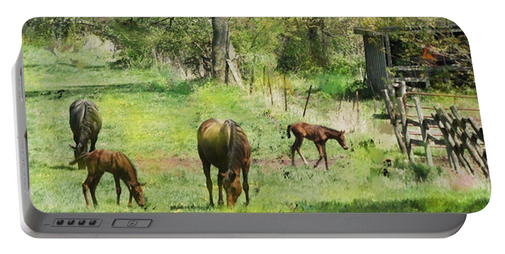 Spring Colts Portable Battery Charger featuring the digital art Spring Colts by Studio B Prints