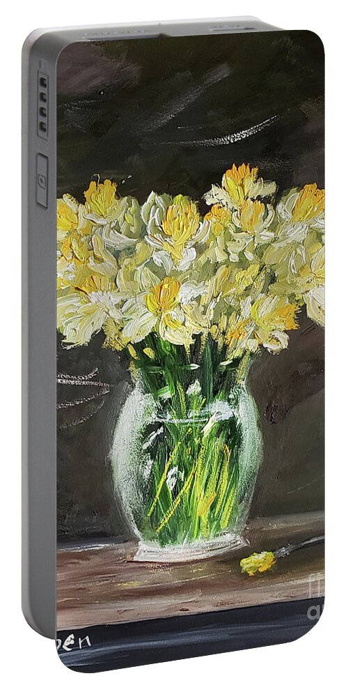 Still Life Portable Battery Charger featuring the painting Spring Daffodils by Stanton Allaben