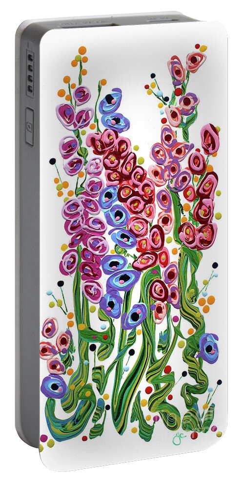 Fluid Painting Portable Battery Charger featuring the painting Spring Flowers in Pink by Jane Crabtree