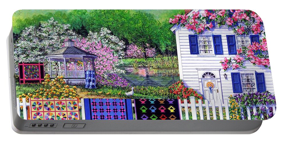 Quilts Portable Battery Charger featuring the painting Spring Garden by Diane Phalen