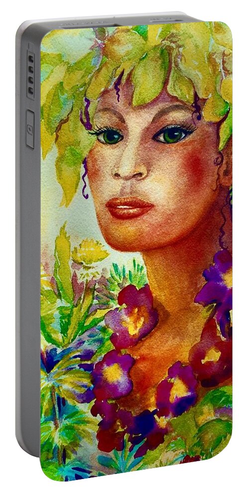 Goddess Series Portable Battery Charger featuring the painting Spring Goddess by Caroline Patrick