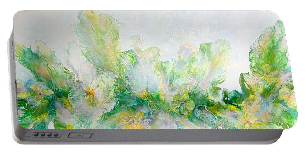 Abstract Portable Battery Charger featuring the painting Spring in the Air by Soraya Silvestri