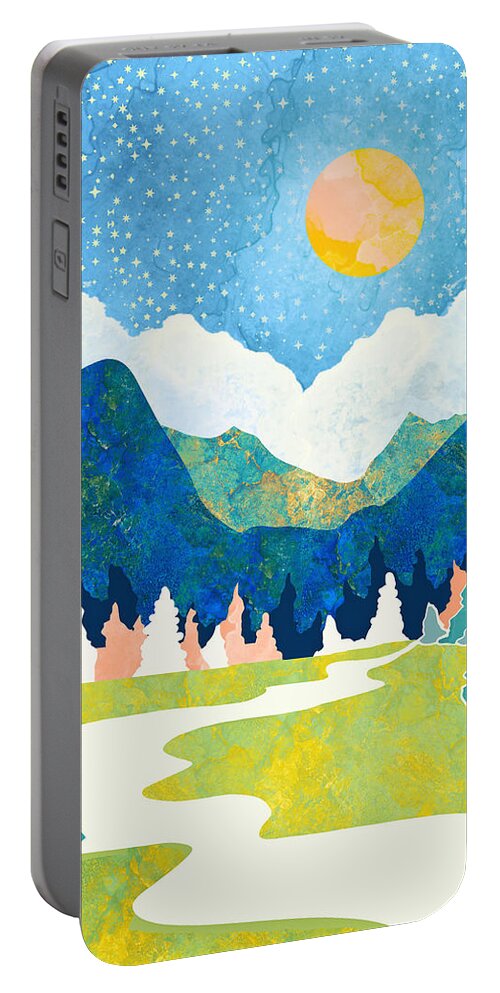 Spring Portable Battery Charger featuring the digital art Spring River by Spacefrog Designs