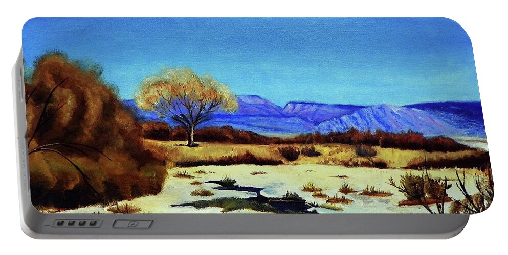 Wintery Portable Battery Charger featuring the painting Spring Runoff by Sherril Porter