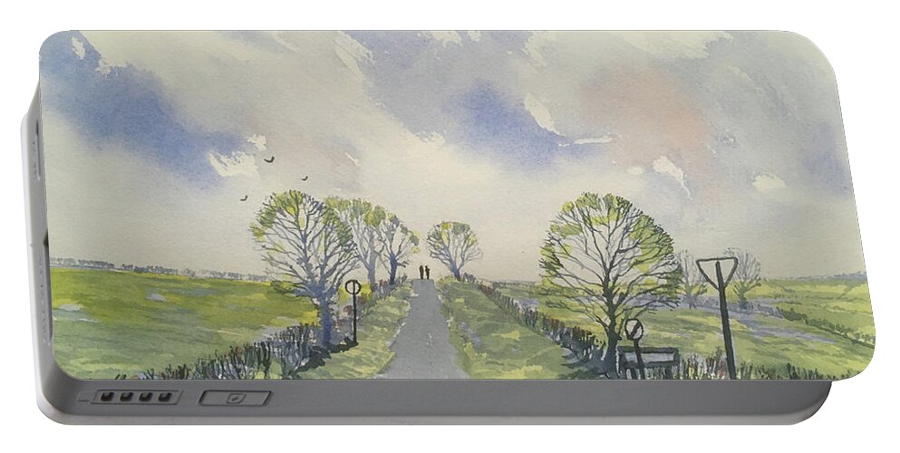 Watercolour Portable Battery Charger featuring the painting Spring Sky over York Road, Kilham by Glenn Marshall