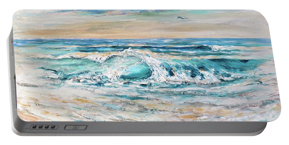 Surf Portable Battery Charger featuring the painting Spring Surf by Linda Olsen