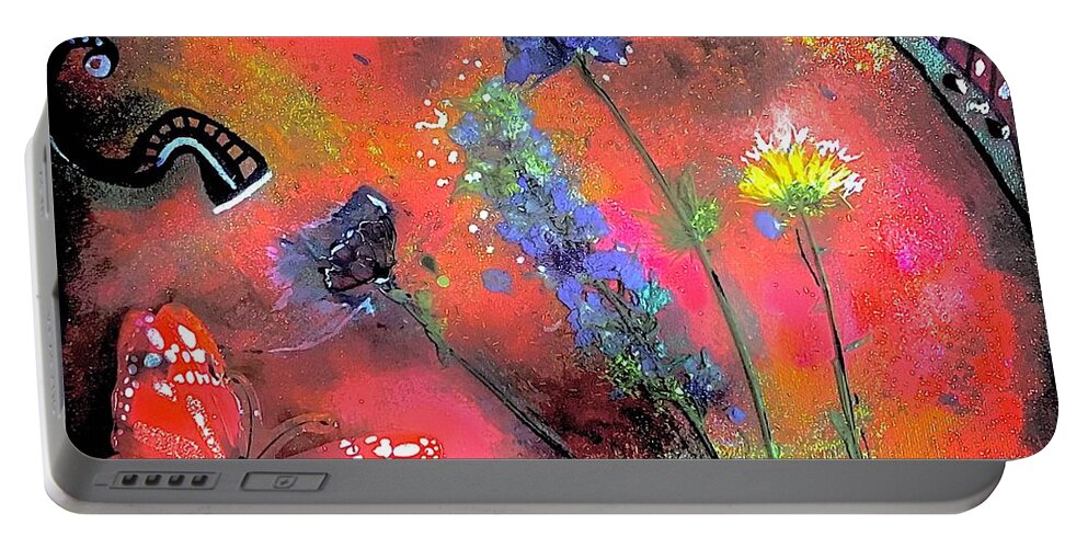 Dandelion Portable Battery Charger featuring the mixed media Spring by Tracy Mcdurmon