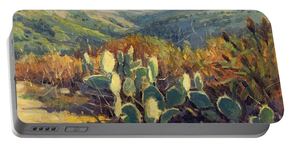 Crystal Cove State Park Portable Battery Charger featuring the painting Spring Trail by Konnie Kim