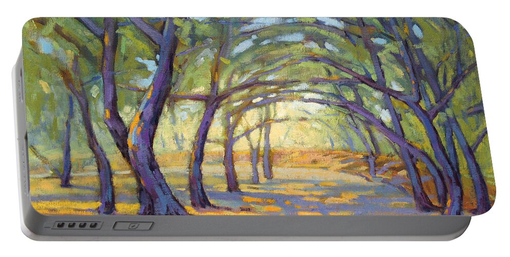 Trees Portable Battery Charger featuring the painting Spring Tunnel by Konnie Kim