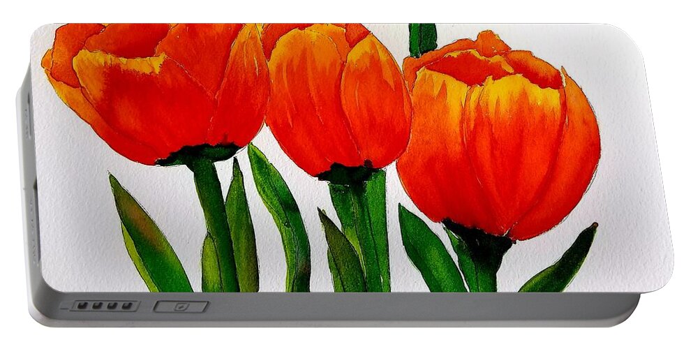 Tulips Portable Battery Charger featuring the painting Spring Trio by Ann Frederick