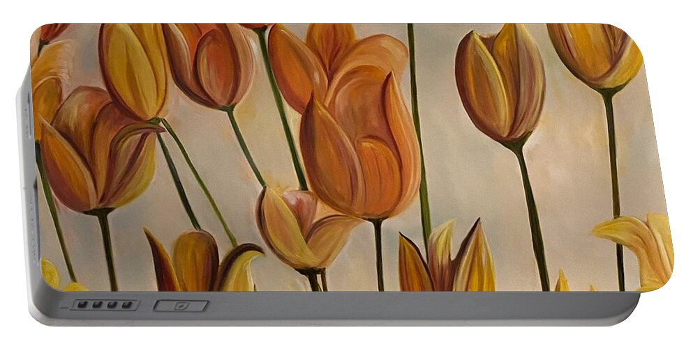 Still Life.... Portable Battery Charger featuring the painting Spring Tulips by Chuck Gebhardt