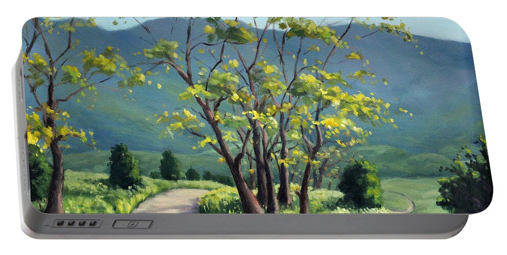 Landscape Portable Battery Charger featuring the painting Spring Valley Trail by Rick Hansen