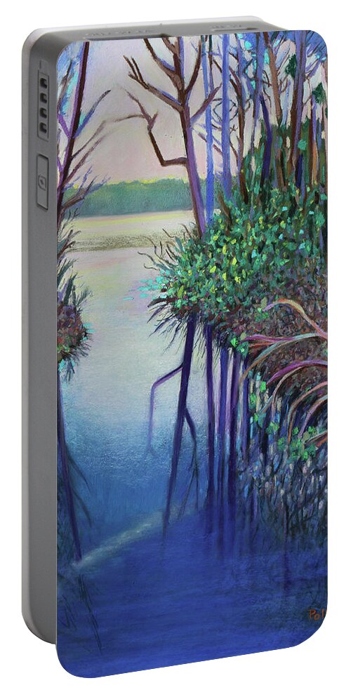  Portable Battery Charger featuring the painting Springtime Blues by Polly Castor
