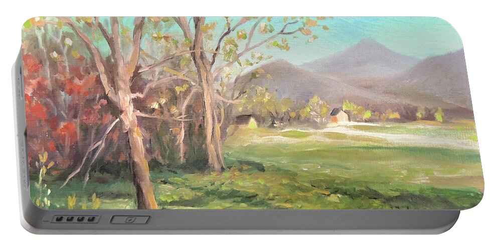 Impressionism Portable Battery Charger featuring the painting Springtime in the Meadow by Nancy Griswold