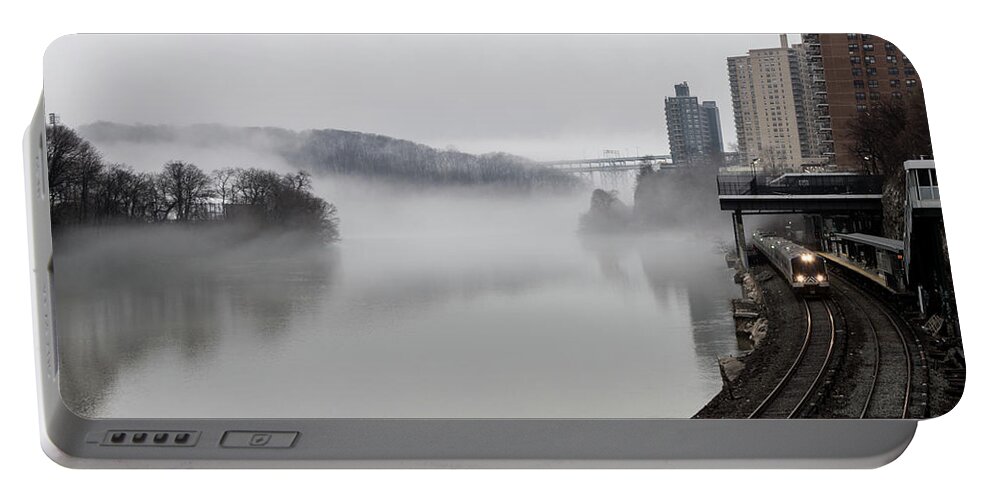 Inwood Portable Battery Charger featuring the photograph Spuyten Duyvil with Fog by Cole Thompson