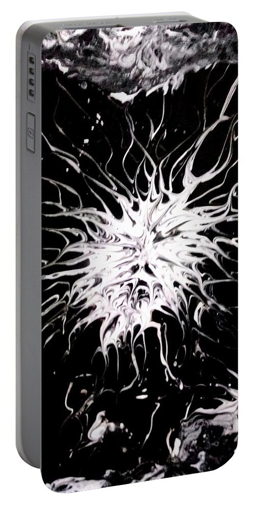 Black Portable Battery Charger featuring the painting Squiggles by Anna Adams