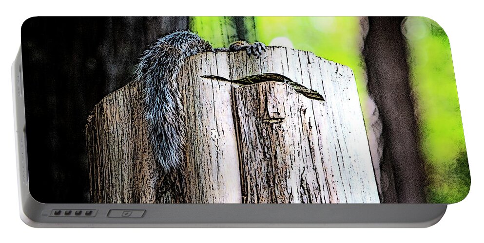 Charlotte-park Portable Battery Charger featuring the digital art Squirrel at the Lake by SnapHappy Photos