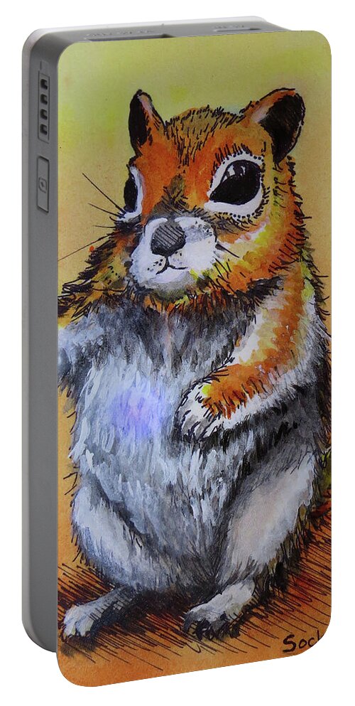 Squirrel Portable Battery Charger featuring the painting Squirrel Artist by David Sockrider