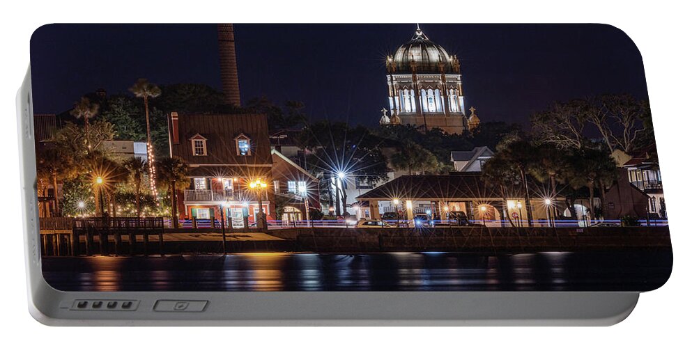 Landscape Portable Battery Charger featuring the photograph St. Augustine Bayfront At Night by Bryan Williams