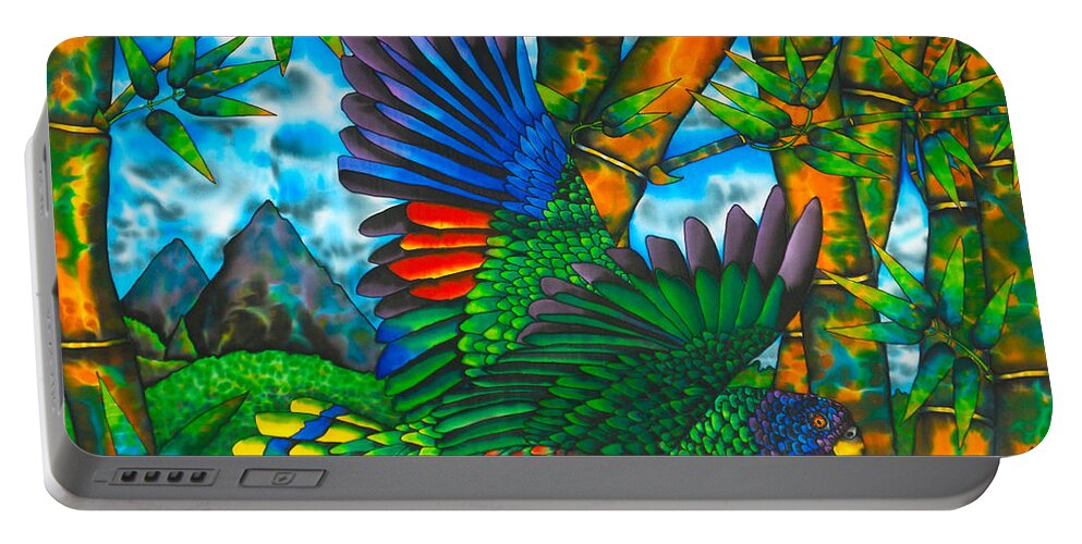 Bird Portable Battery Charger featuring the painting St. Lucia Parrot by Daniel Jean-Baptiste