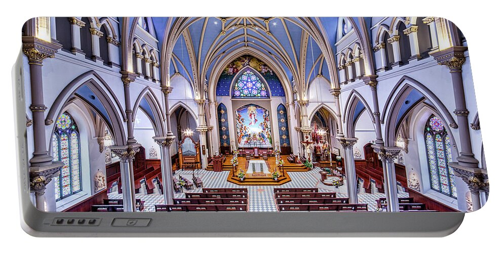 Design Portable Battery Charger featuring the photograph St. Mary's Church in Auburn, NY by Andy Crawford