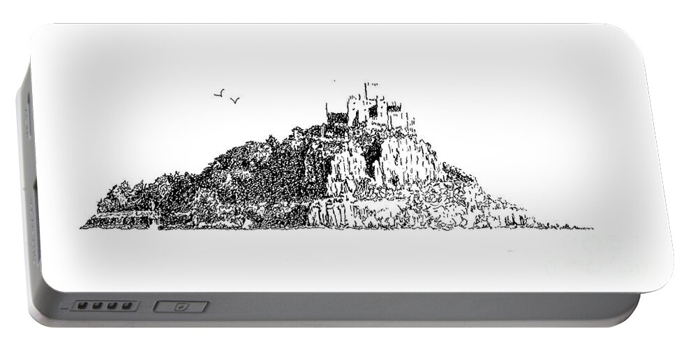 St. Michael's Mount Portable Battery Charger featuring the drawing St. Michael's Mount, Cornwall, UK. by Tony Mills