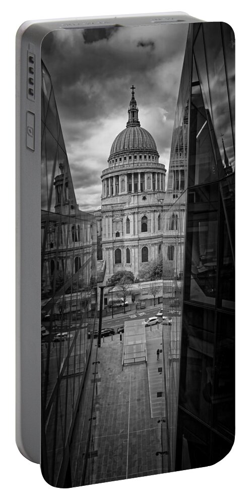 St Pauls Portable Battery Charger featuring the photograph St Pauls Cathedral London, from One New Change Monochrome by John Gilham