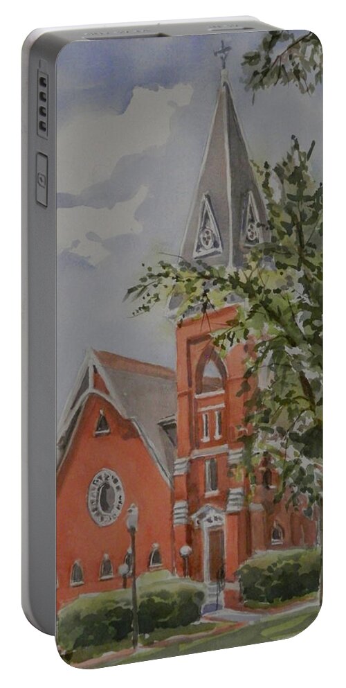 Architecture Portable Battery Charger featuring the painting St Paul's Episcopal by Martha Tisdale