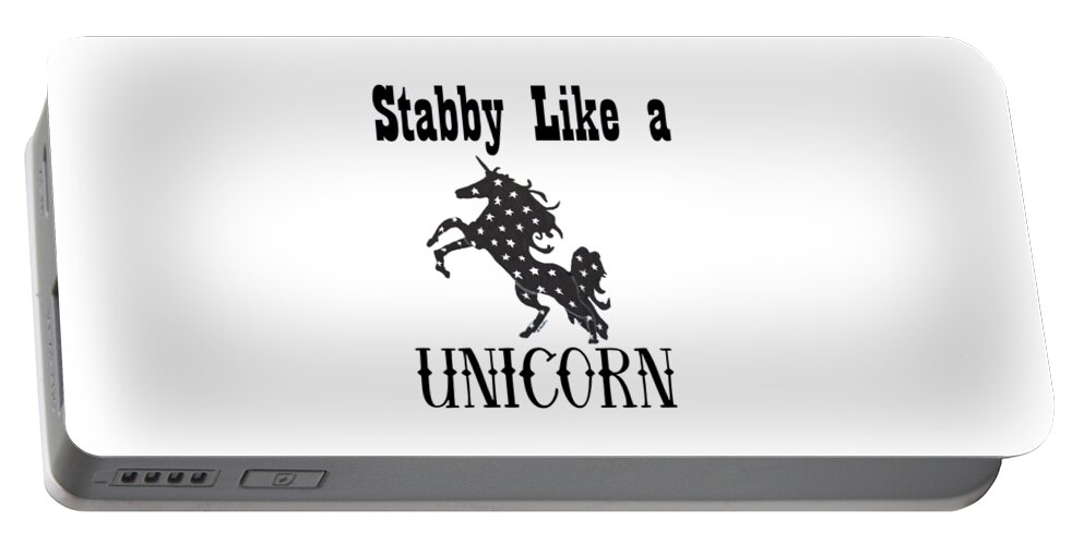Unicorn Portable Battery Charger featuring the mixed media Stabby Like a Unicorn by Ali Baucom