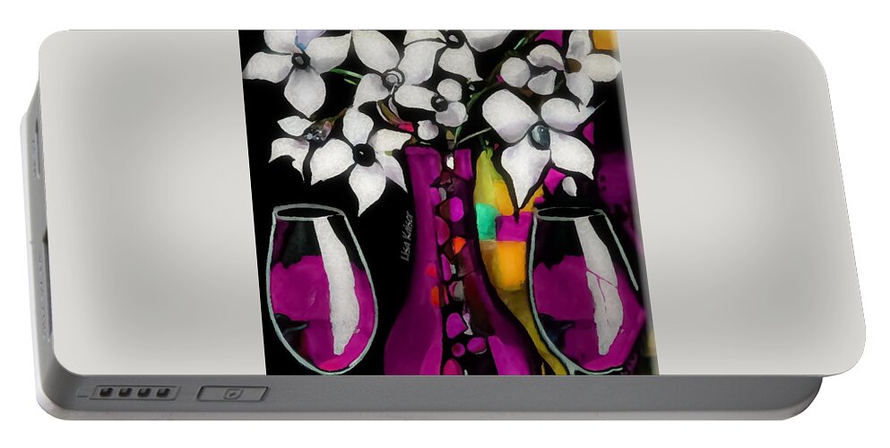 Stained Portable Battery Charger featuring the painting Stained Glass Vase With Wine by Lisa Kaiser