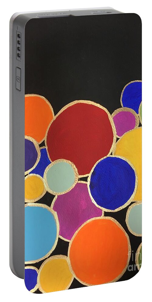 Abstracts Portable Battery Charger featuring the painting Stainglass Circles by Debora Sanders