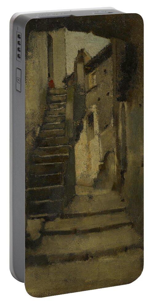 19th Century Painters Portable Battery Charger featuring the painting Staircase in an Alley in Rome by Jean-Jacques Henner
