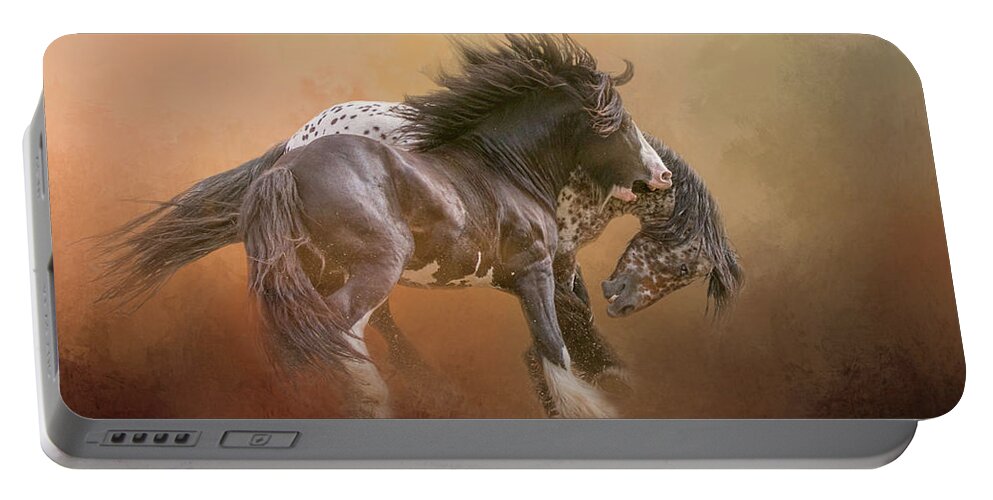 Stallion Portable Battery Charger featuring the digital art Stallion Play by Nicole Wilde