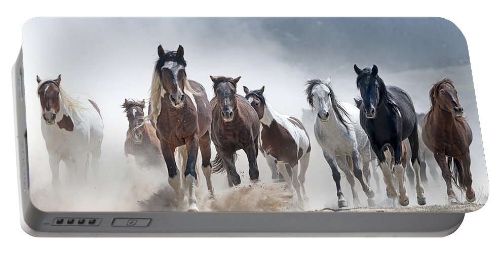 Stallion Portable Battery Charger featuring the photograph Stampede. by Paul Martin